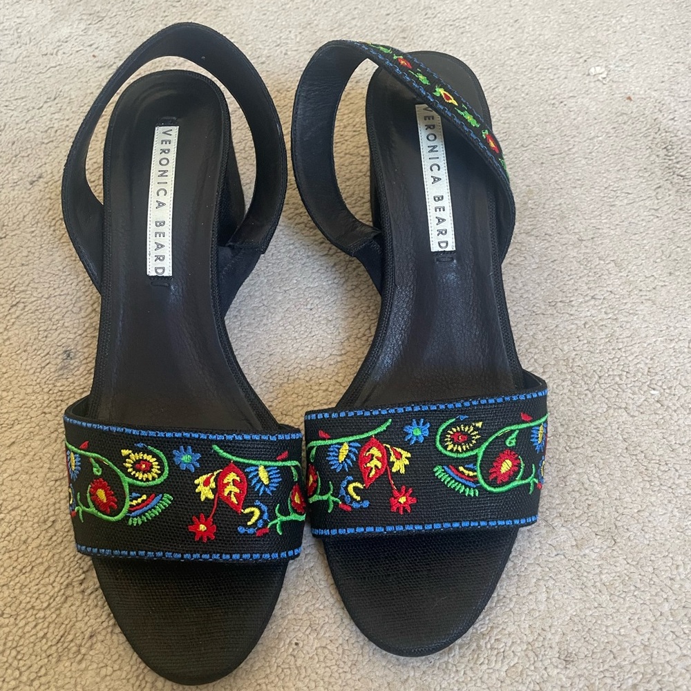 Veronica Beard Black Embroidered Women's Sandals
